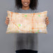 Person holding 20x12 Custom Gardena California Map Throw Pillow in Watercolor