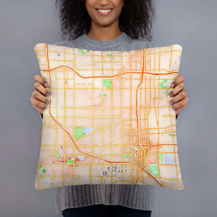 Person holding 18x18 Custom Gardena California Map Throw Pillow in Watercolor