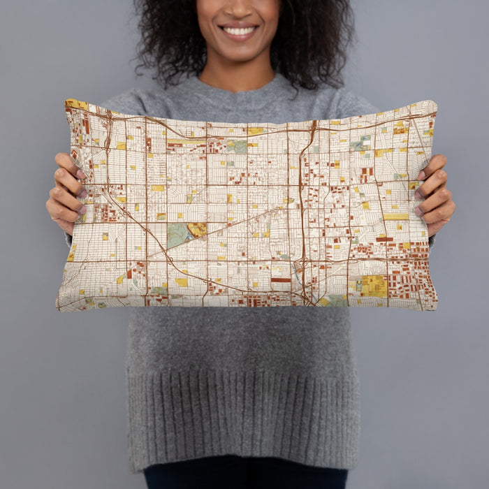 Person holding 20x12 Custom Gardena California Map Throw Pillow in Woodblock