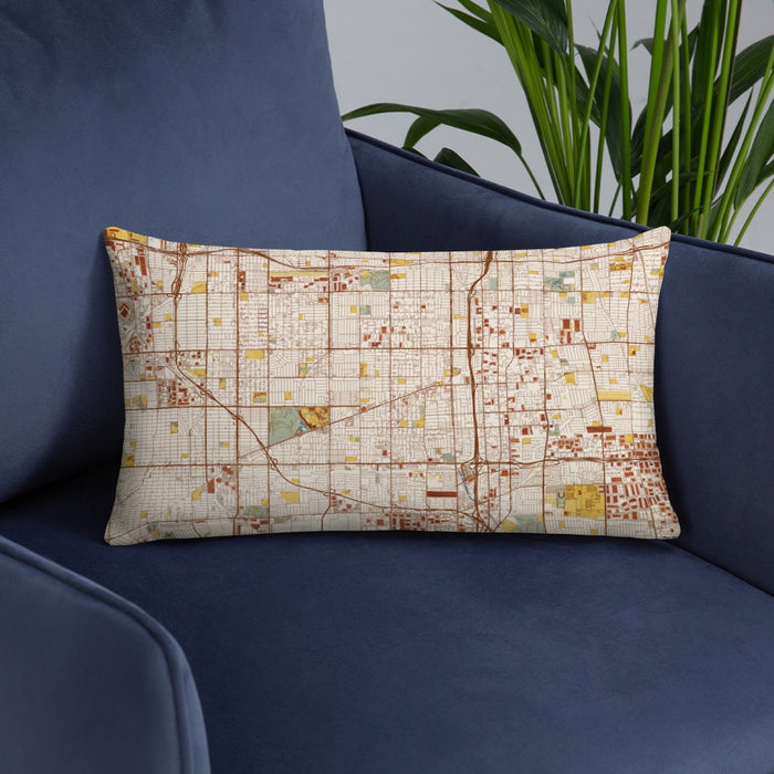 Custom Gardena California Map Throw Pillow in Woodblock on Blue Colored Chair