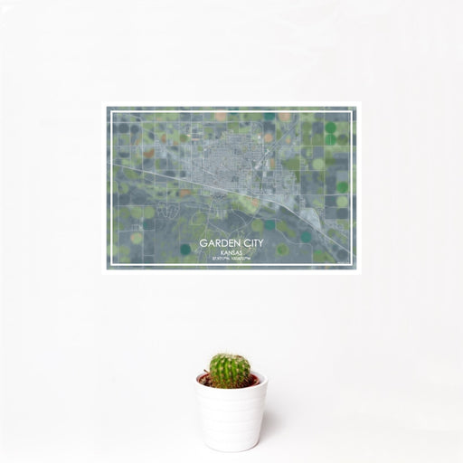 12x18 Garden City Kansas Map Print Landscape Orientation in Afternoon Style With Small Cactus Plant in White Planter