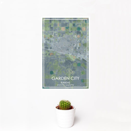 12x18 Garden City Kansas Map Print Portrait Orientation in Afternoon Style With Small Cactus Plant in White Planter