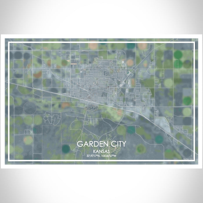Garden City Kansas Map Print Landscape Orientation in Afternoon Style With Shaded Background