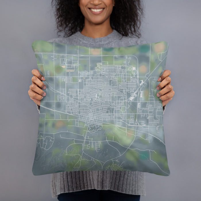 Person holding 18x18 Custom Garden City Kansas Map Throw Pillow in Afternoon