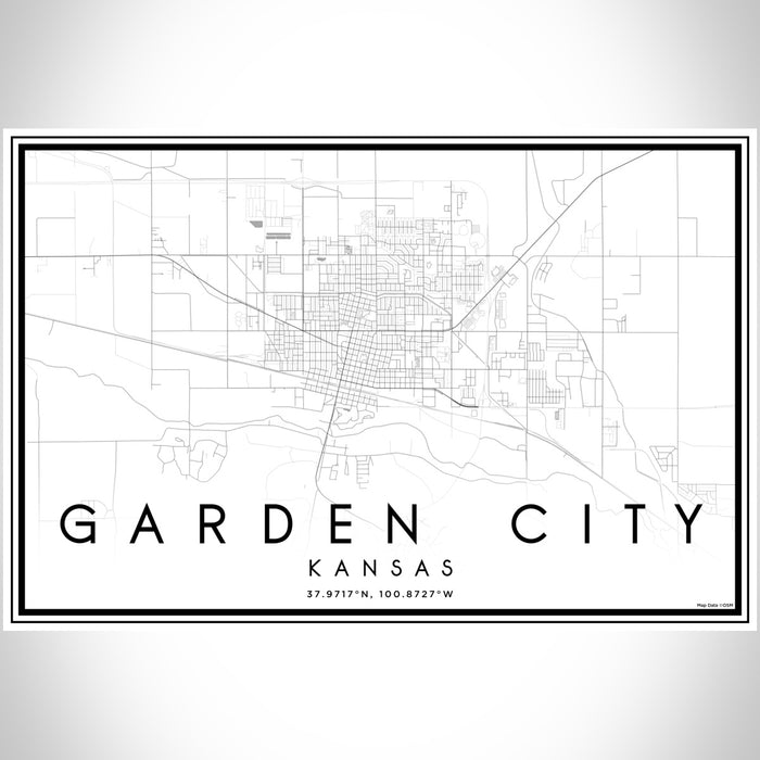 Garden City Kansas Map Print Landscape Orientation in Classic Style With Shaded Background