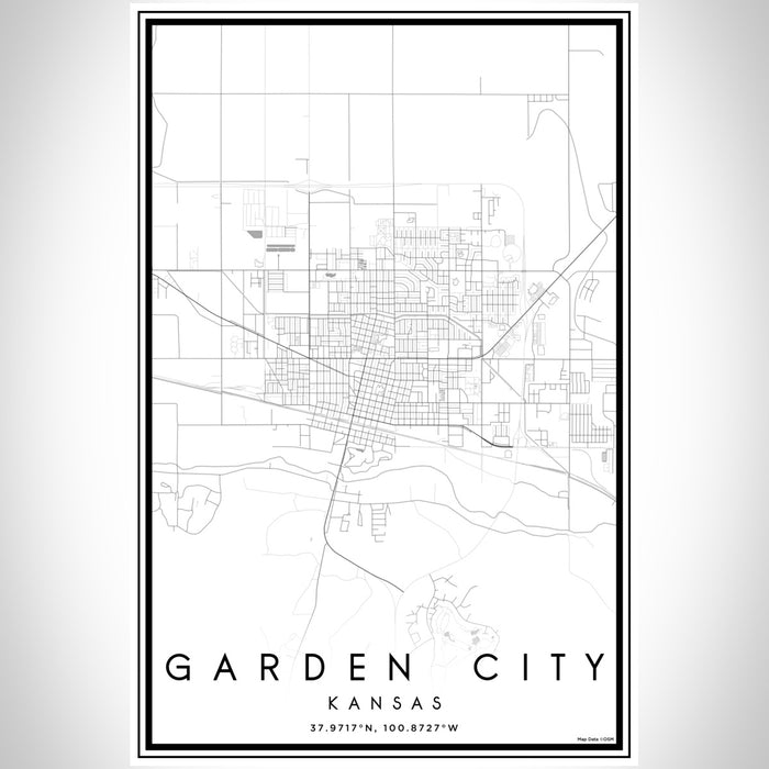 Garden City Kansas Map Print Portrait Orientation in Classic Style With Shaded Background