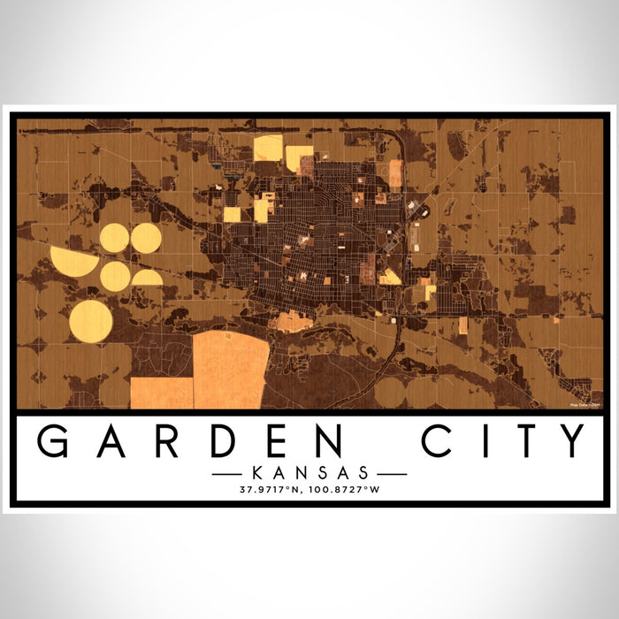 Garden City Kansas Map Print Landscape Orientation in Ember Style With Shaded Background