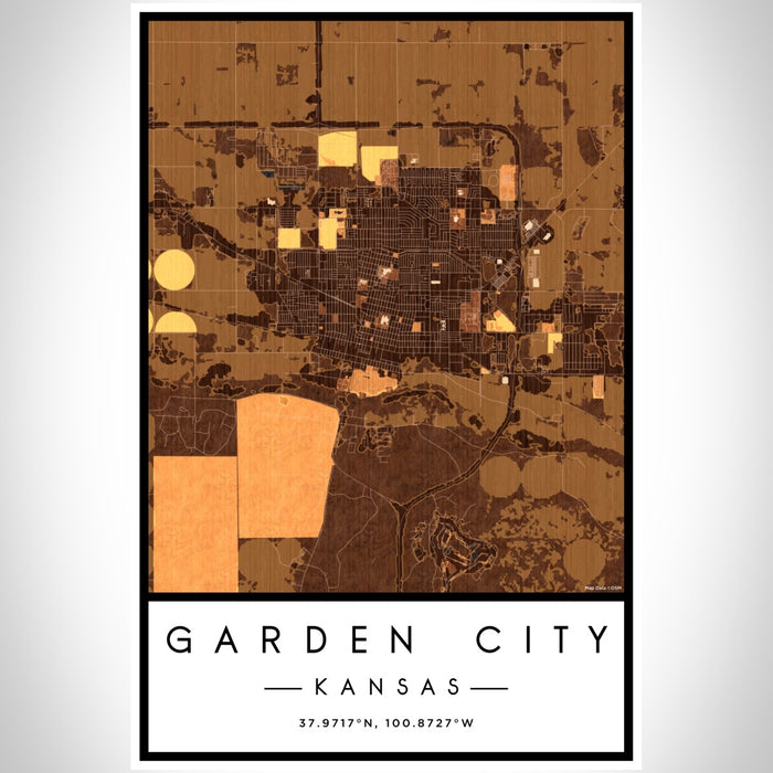 Garden City Kansas Map Print Portrait Orientation in Ember Style With Shaded Background