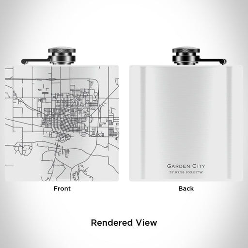Rendered View of Garden City Kansas Map Engraving on 6oz Stainless Steel Flask in White