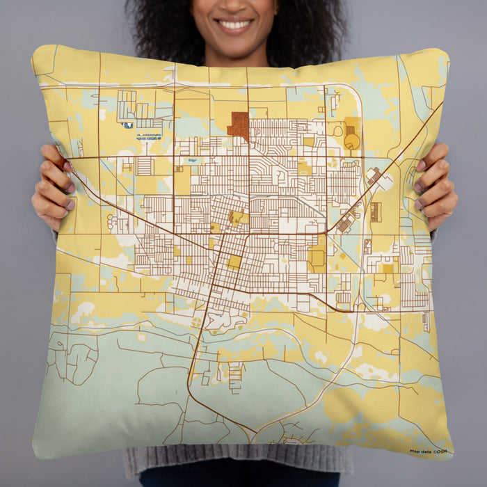 Person holding 22x22 Custom Garden City Kansas Map Throw Pillow in Woodblock