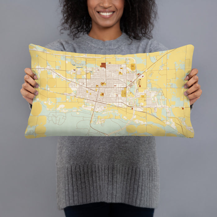 Person holding 20x12 Custom Garden City Kansas Map Throw Pillow in Woodblock