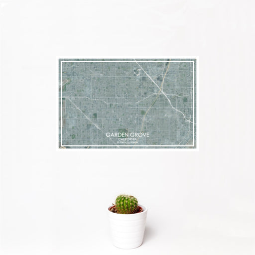 12x18 Garden Grove California Map Print Landscape Orientation in Afternoon Style With Small Cactus Plant in White Planter