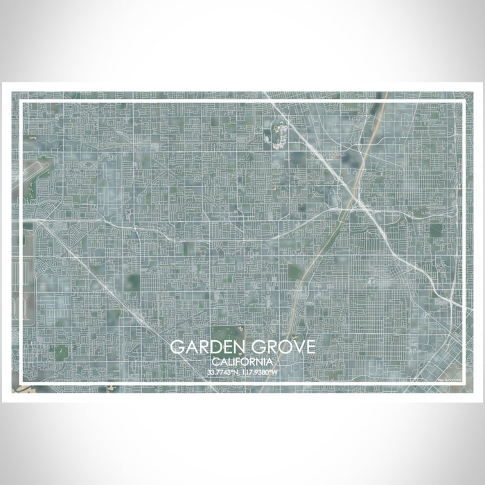 Garden Grove California Map Print Landscape Orientation in Afternoon Style With Shaded Background