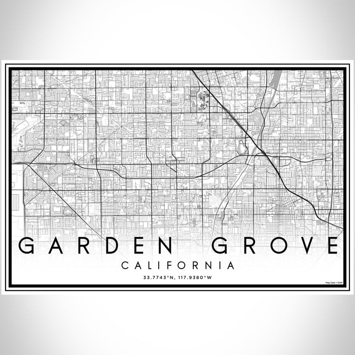 Garden Grove California Map Print Landscape Orientation in Classic Style With Shaded Background