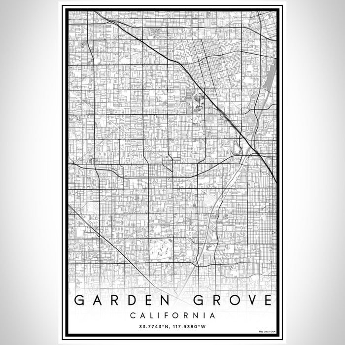 Garden Grove California Map Print Portrait Orientation in Classic Style With Shaded Background
