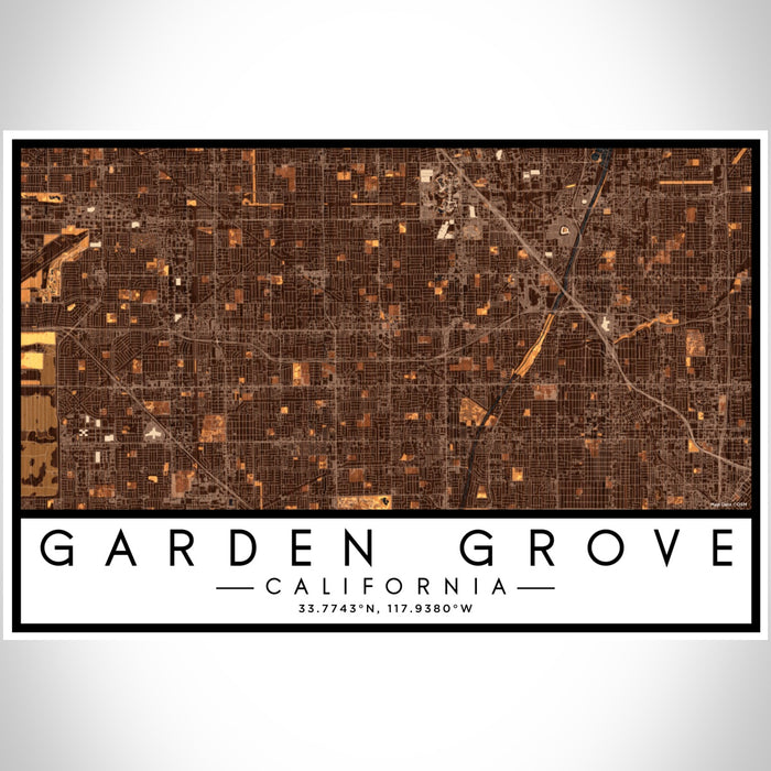 Garden Grove California Map Print Landscape Orientation in Ember Style With Shaded Background