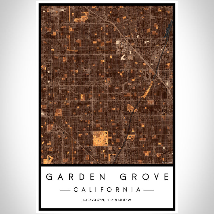 Garden Grove California Map Print Portrait Orientation in Ember Style With Shaded Background