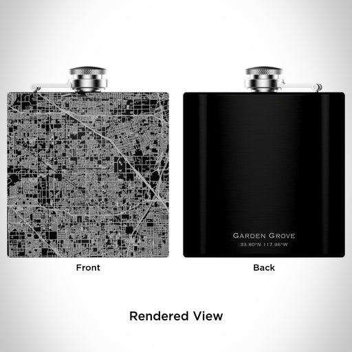 Rendered View of Garden Grove California Map Engraving on 6oz Stainless Steel Flask in Black