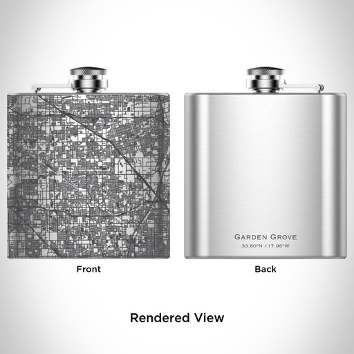 Rendered View of Garden Grove California Map Engraving on 6oz Stainless Steel Flask
