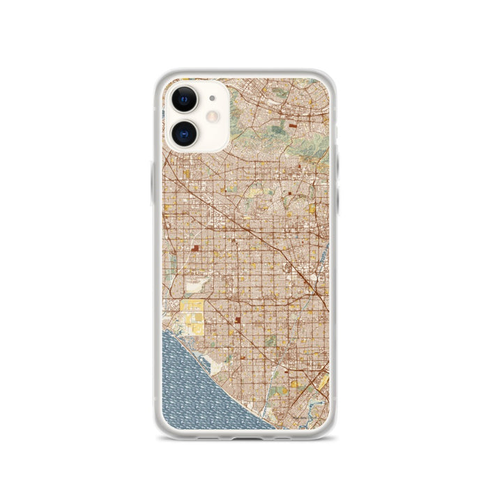 Custom iPhone 11 Garden Grove California Map Phone Case in Woodblock