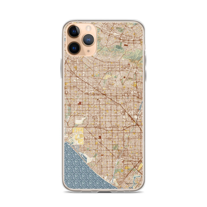 Custom iPhone 11 Pro Max Garden Grove California Map Phone Case in Woodblock