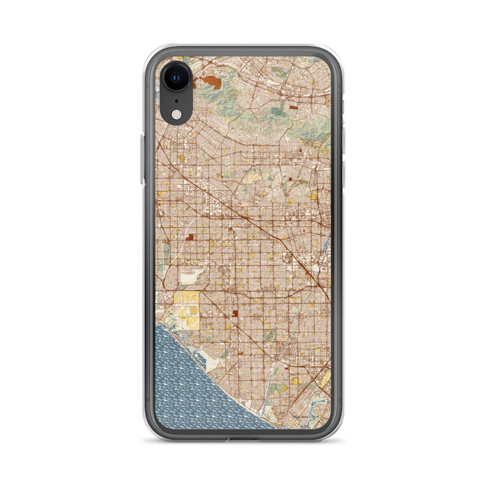 Custom iPhone XR Garden Grove California Map Phone Case in Woodblock