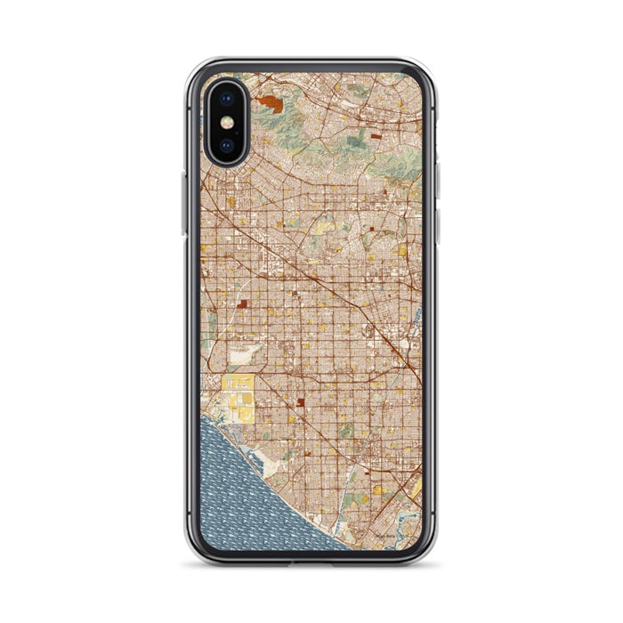 Custom iPhone X/XS Garden Grove California Map Phone Case in Woodblock