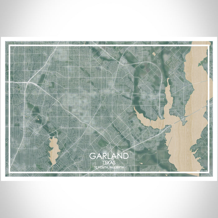 Garland Texas Map Print Landscape Orientation in Afternoon Style With Shaded Background