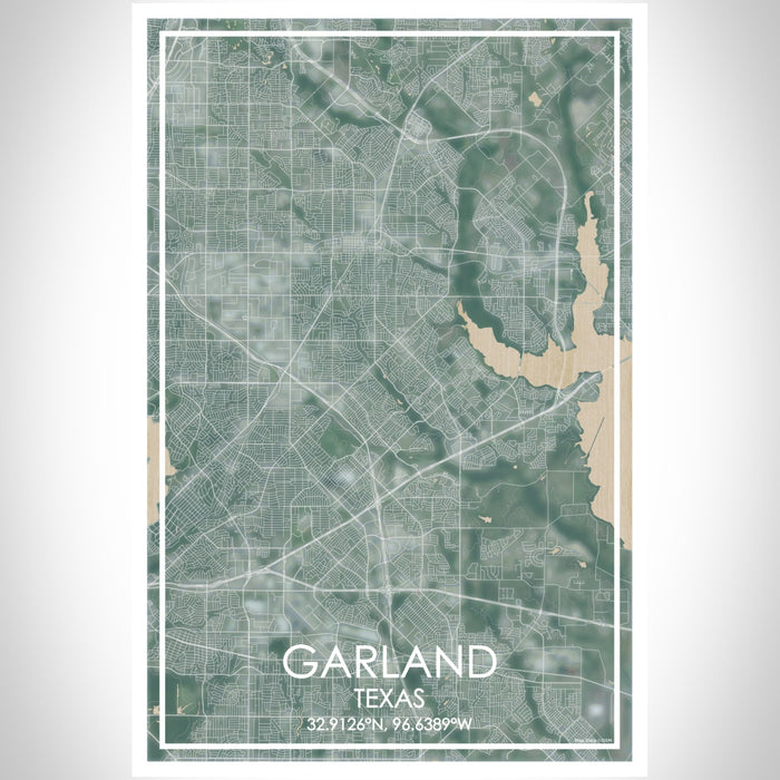 Garland Texas Map Print Portrait Orientation in Afternoon Style With Shaded Background