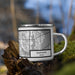 Right View Custom Garland Texas Map Enamel Mug in Classic on Grass With Trees in Background