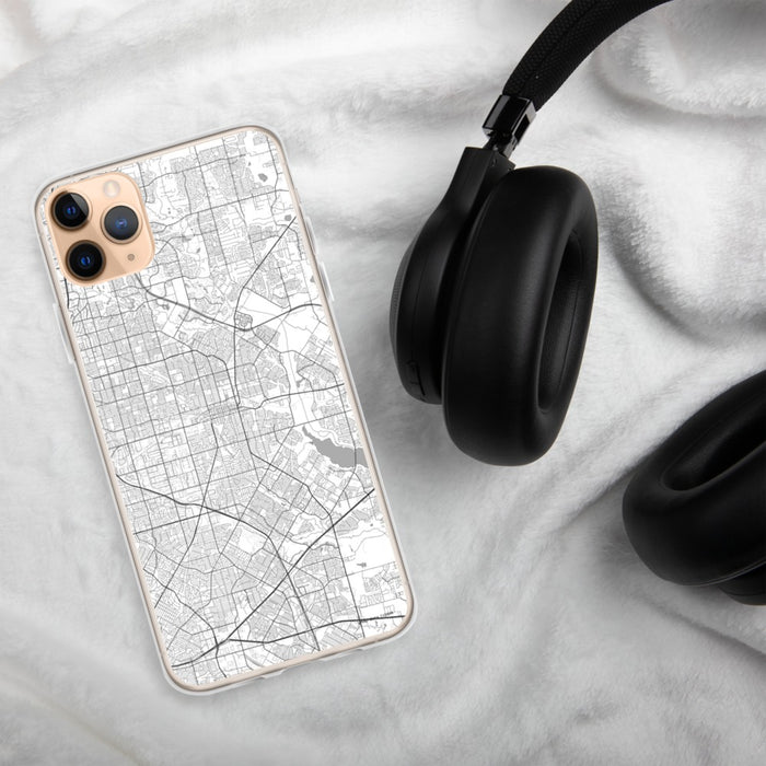 Custom Garland Texas Map Phone Case in Classic on Table with Black Headphones