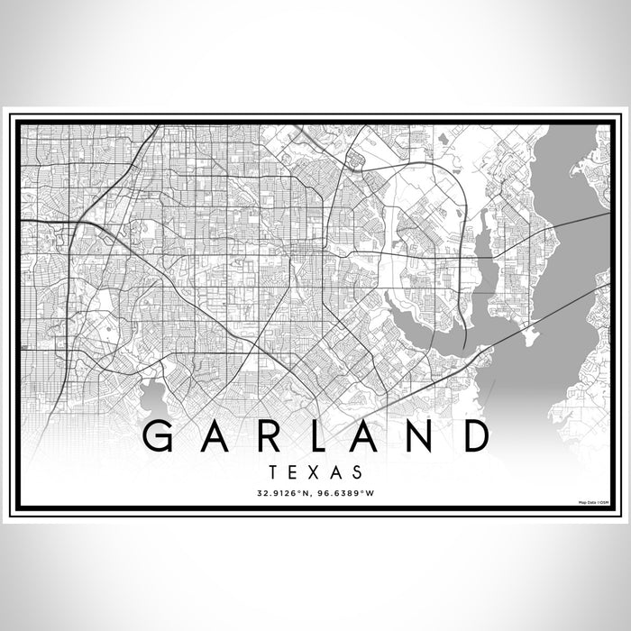 Garland Texas Map Print Landscape Orientation in Classic Style With Shaded Background