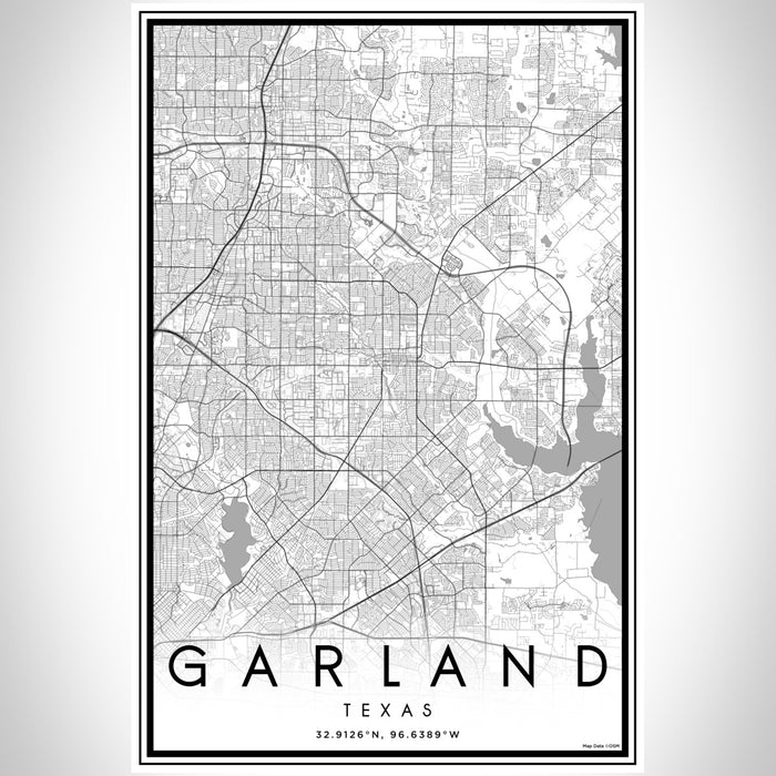 Garland Texas Map Print Portrait Orientation in Classic Style With Shaded Background