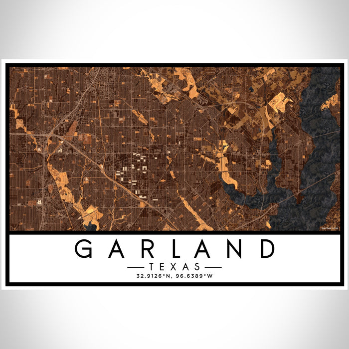 Garland Texas Map Print Landscape Orientation in Ember Style With Shaded Background