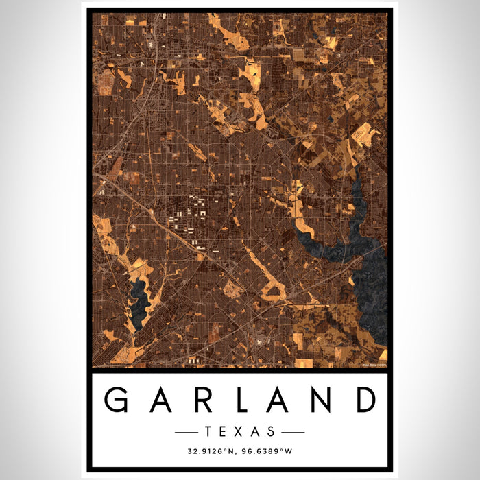 Garland Texas Map Print Portrait Orientation in Ember Style With Shaded Background