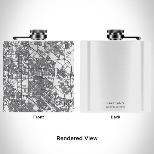 Rendered View of Garland Texas Map Engraving on 6oz Stainless Steel Flask in White
