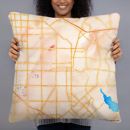 Person holding 22x22 Custom Garland Texas Map Throw Pillow in Watercolor