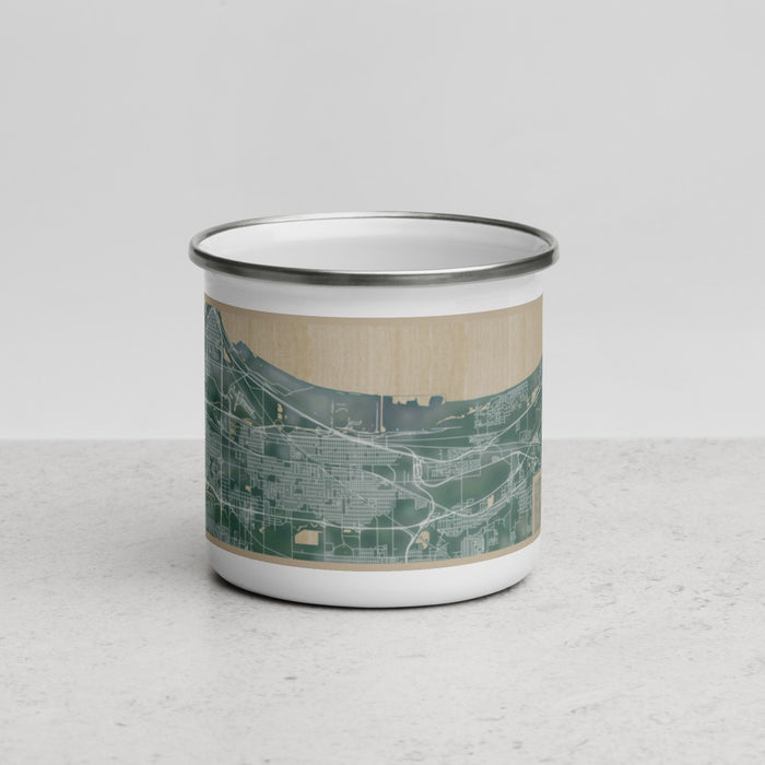 Front View Custom Gary Indiana Map Enamel Mug in Afternoon