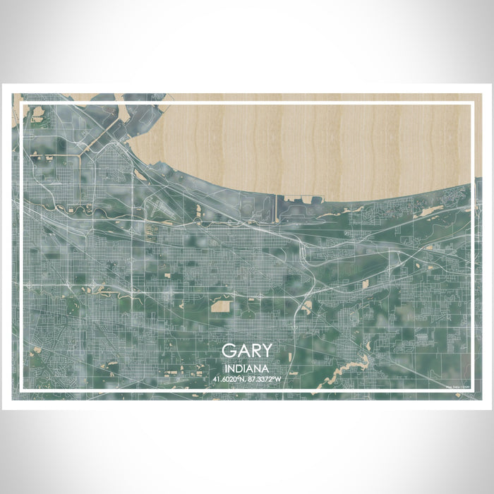 Gary Indiana Map Print Landscape Orientation in Afternoon Style With Shaded Background