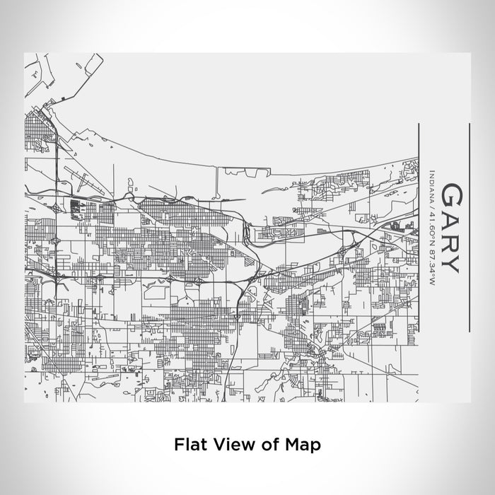 Rendered View of Gary Indiana Map Engraving on 20oz Stainless Steel Insulated Bottle with Bamboo Top in White