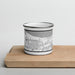 Front View Custom Gary Indiana Map Enamel Mug in Classic on Cutting Board