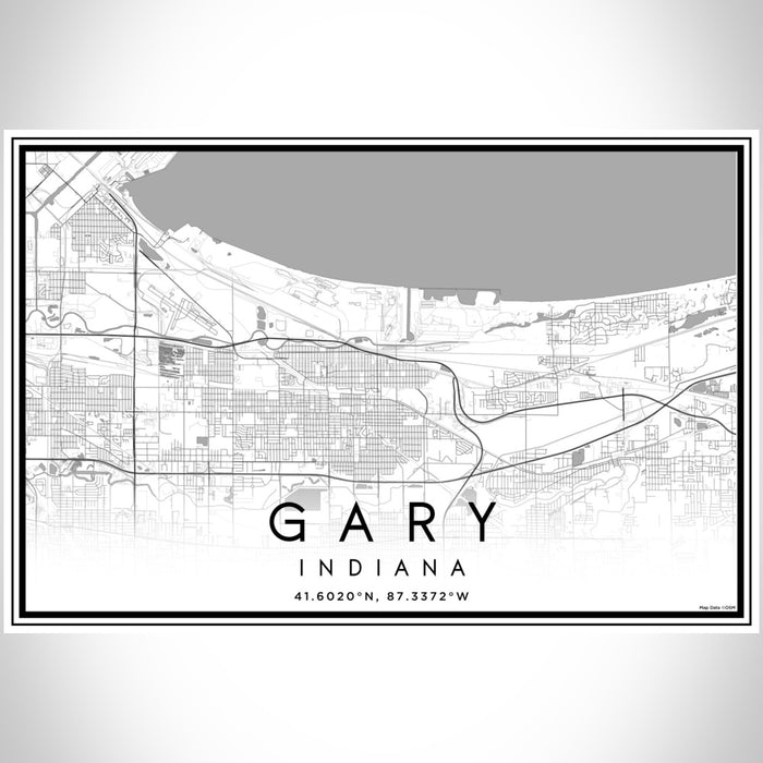 Gary Indiana Map Print Landscape Orientation in Classic Style With Shaded Background