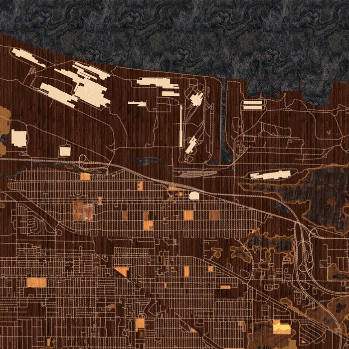 Gary Indiana Map Print in Ember Style Zoomed In Close Up Showing Details