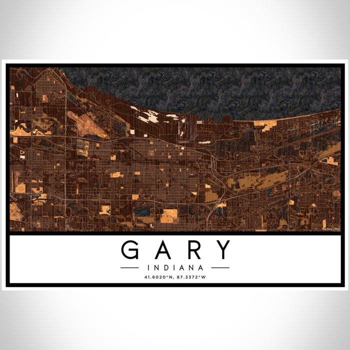 Gary Indiana Map Print Landscape Orientation in Ember Style With Shaded Background