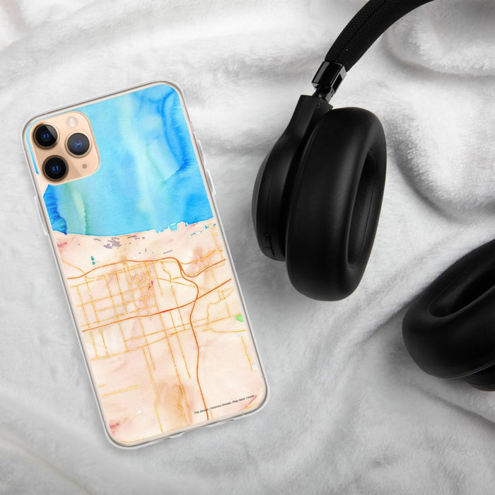 Custom Gary Indiana Map Phone Case in Watercolor on Table with Black Headphones