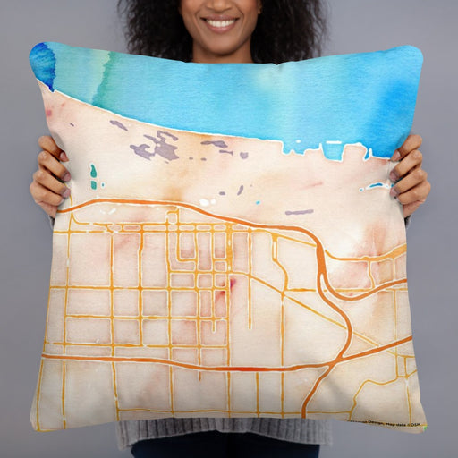 Person holding 22x22 Custom Gary Indiana Map Throw Pillow in Watercolor
