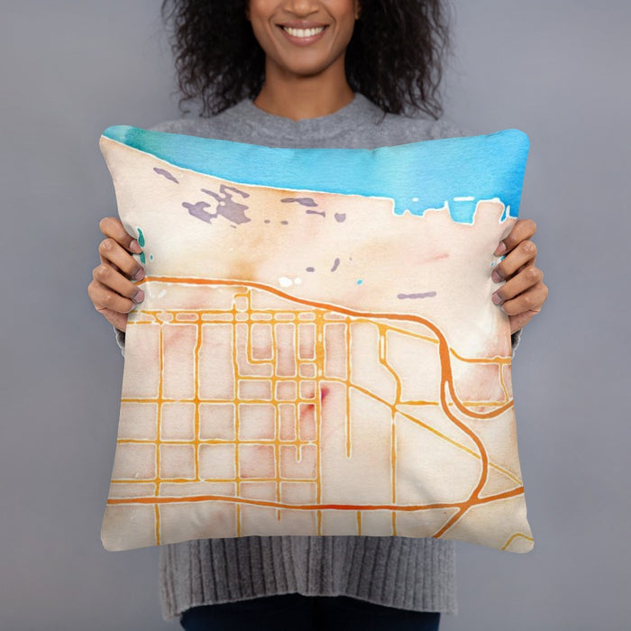 Person holding 18x18 Custom Gary Indiana Map Throw Pillow in Watercolor