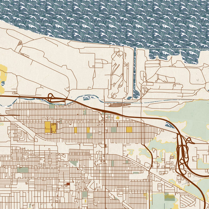 Gary Indiana Map Print in Woodblock Style Zoomed In Close Up Showing Details