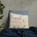 Custom Gary Indiana Map Throw Pillow in Woodblock on Bedding Against Wall