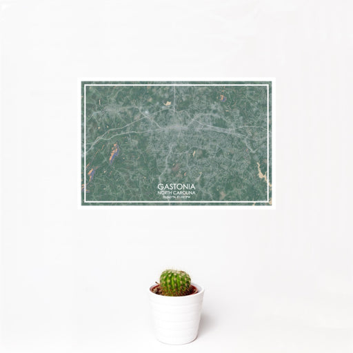 12x18 Gastonia North Carolina Map Print Landscape Orientation in Afternoon Style With Small Cactus Plant in White Planter